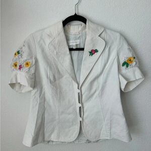 Vintage Escada Short Sleeve Embroidered Coquette Lace Floral Button Down Blouse
